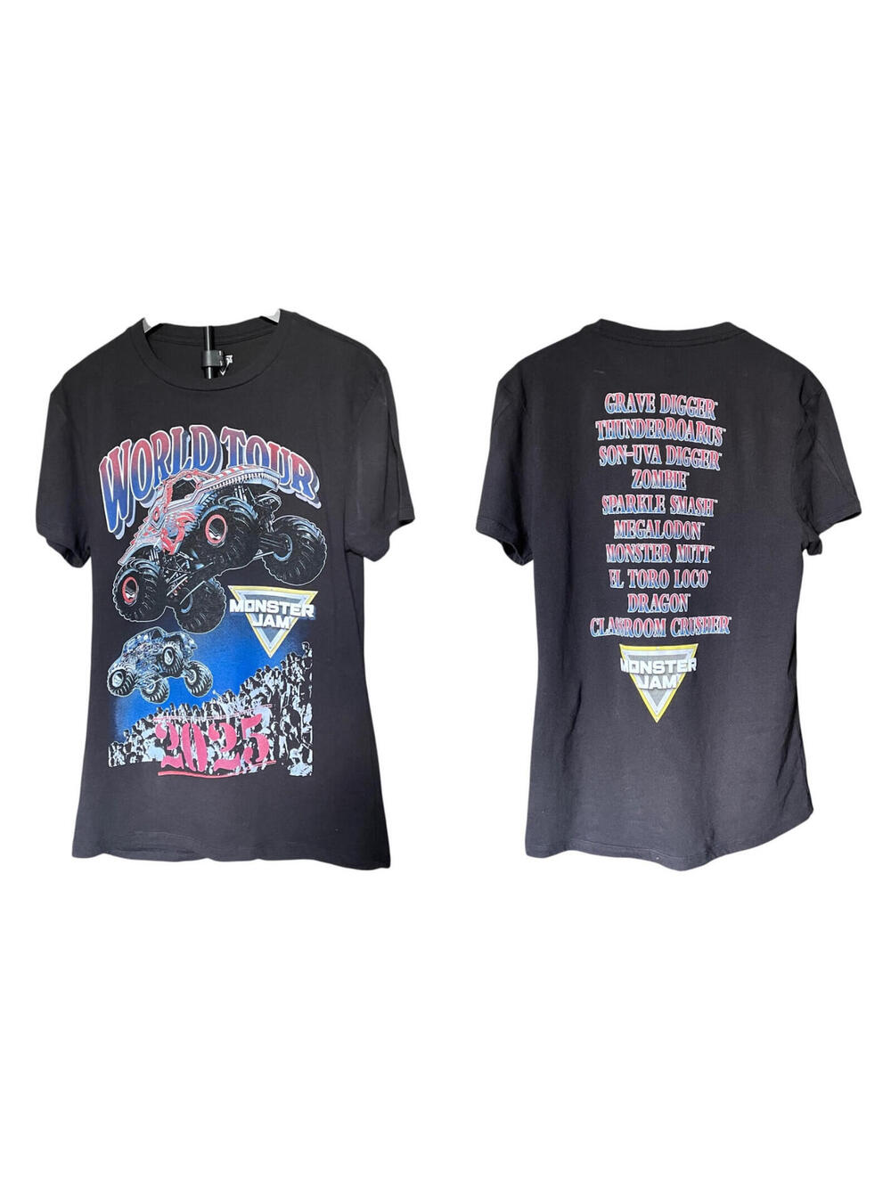 Monster Jam 2025 World Tour Mens MEDIUM Black T-Shirt Grave Digger Zombie CLEAN